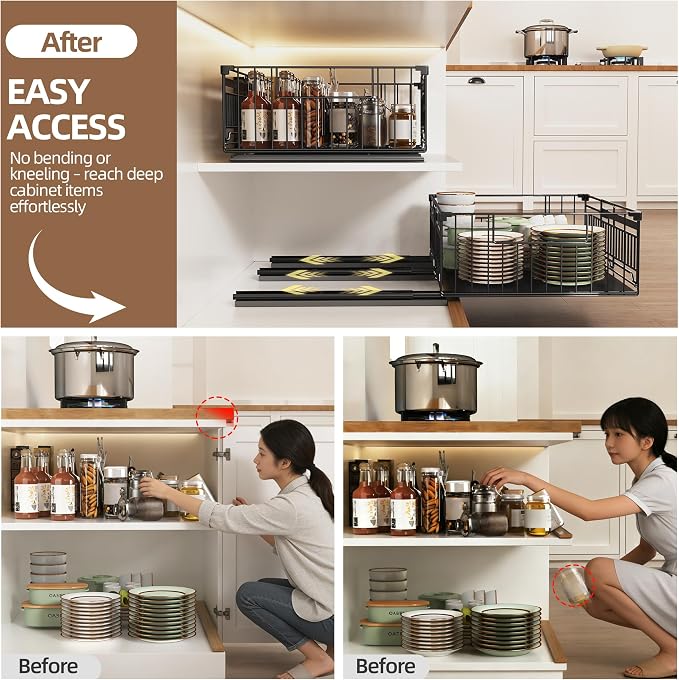 NETEL 2 Pack Expandable Pull Out Cabinet Organizer, 15" Deep - Image 3
