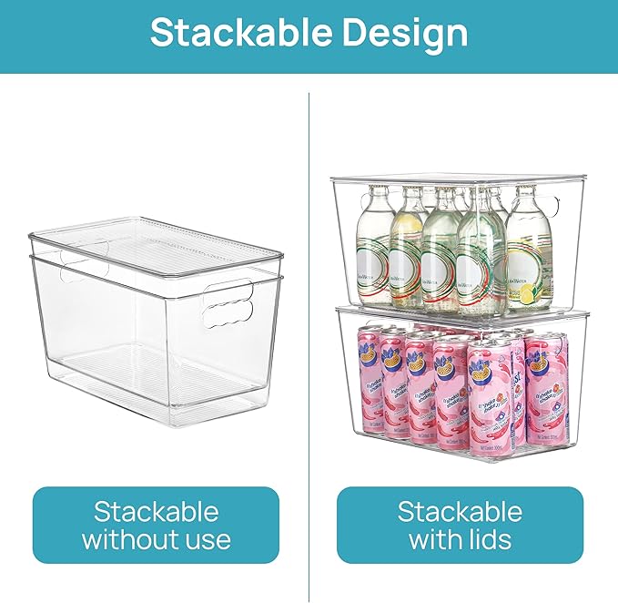 Vtopmart 10 Pack Clear Stackable Storage Bins with Lids and Handles, XLarge | BPA-free Plastic, Organize Vertically, For Pantry Kitchen Fridge Cabinet Closet Bathroom, Built to Last, Easy to Move - Image 3