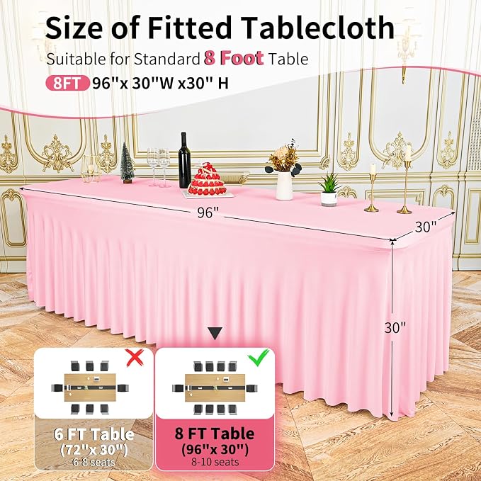 6 Packs Pink Spandex Table Clothes for 8 Ft Tables - Image 2