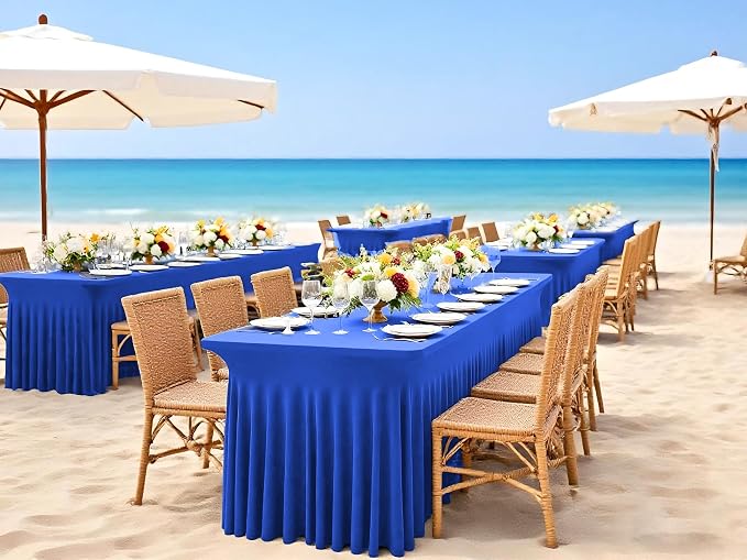 6 Packs Royal Blue Spandex Table Clothes for 6 Ft Tables - Image 5