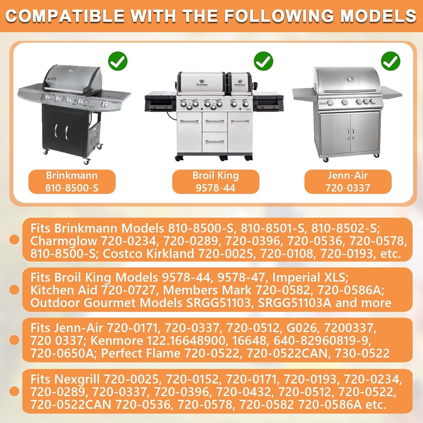 19 1/4" Grill Grates for Brinkmann Grill Replacement Parts 810-8500-S, 810-8501-S, 810-8502-S, Jenn Air 720-0337, 750-0142, Costco Kirkland 720-0432, Charmglow, Members Mark, Nexgrill, Ducane, 3PCS