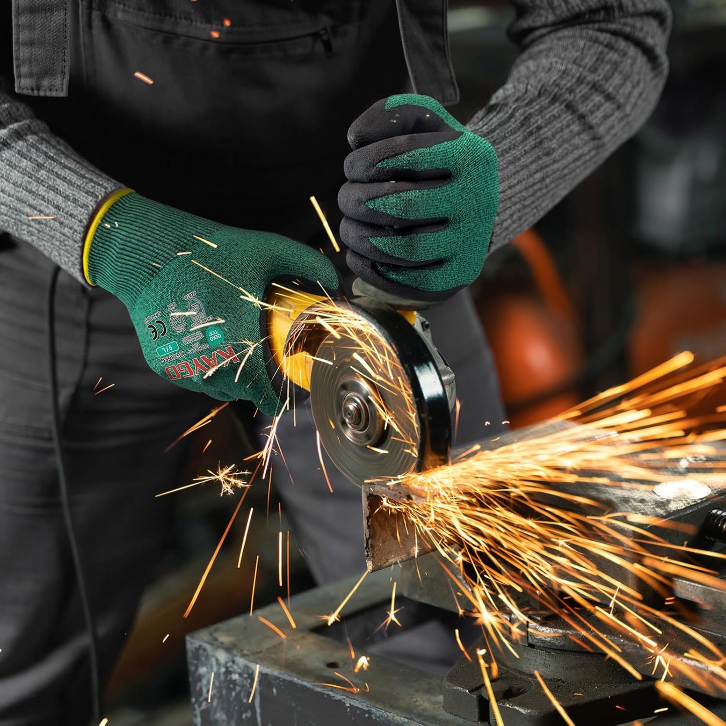 KAYGO Safety Work Gloves MicroFoam Nitrile Coated, 3 Pairs KG18N, Cut Resistant Glove with Abrasion and Oil Resistant Grip, ANSI Cut Level A2, XL, Green