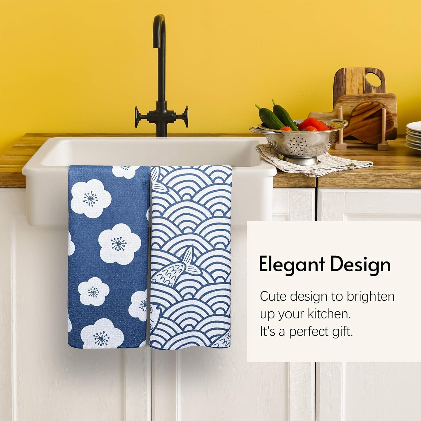 Kitchen Towels, Premium Dish Towels for Kitchen Drying, 18" x 30" Tea Towels, Quick Dry Microfiber Dish Cloths, Ocean Sakura Series, 2-Pack