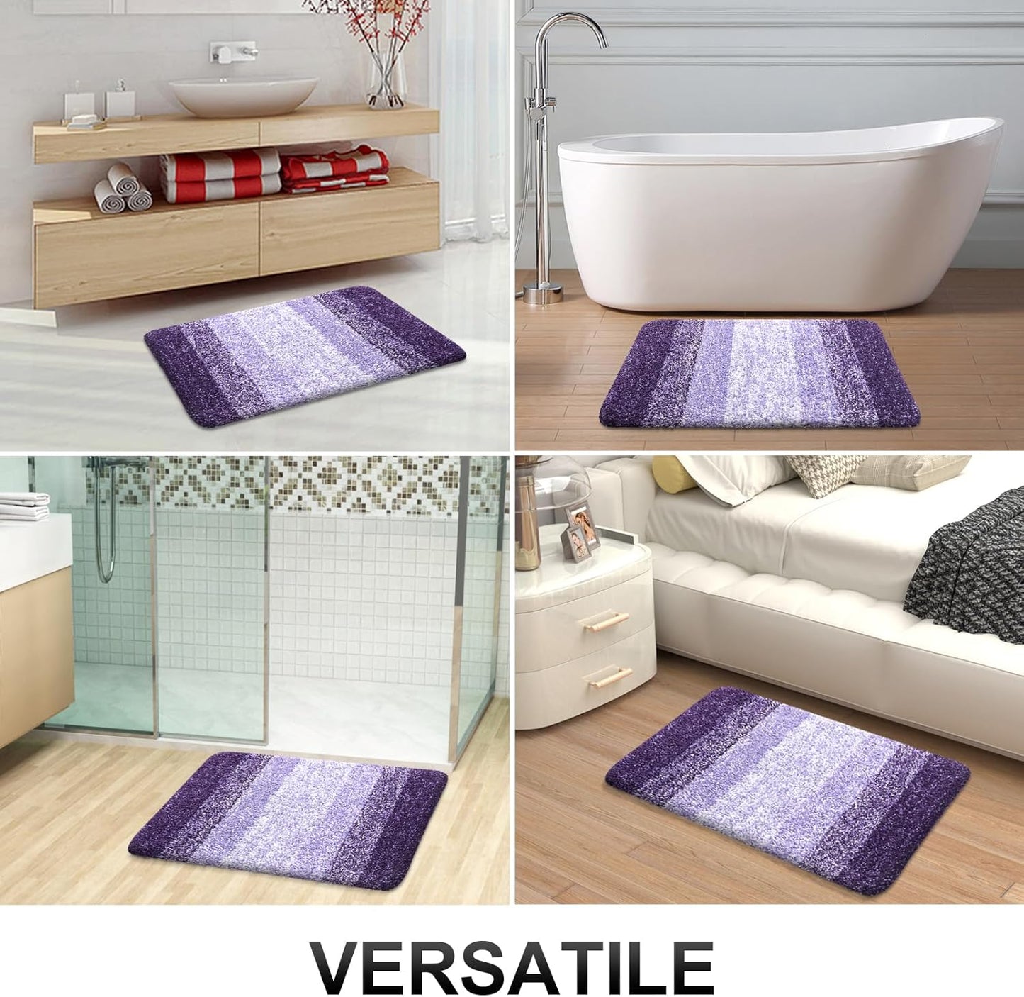 OLANLY Bathroom Runner Rugs 59x24, Extra Soft Absorbent Microfiber Bath Rugs, Rubber Backing, Quick Dry, Machine Washable Bath Mats for Bathroom Floor, Tub and Shower, Home Decor Accessories, Violet
