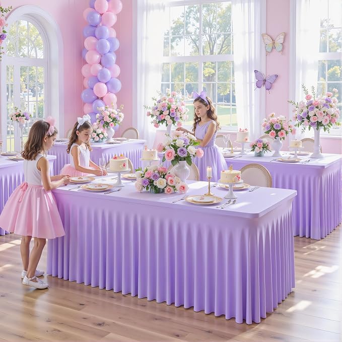gogoparti 8 Pack Spandex Purple Fitted Table Cloth for 6ft Rectangle Tables Purple Stretch Tablecloth Table Covers Skirt Banquet Wrinkle Free Tablecloths for Parties Wedding - Image 3