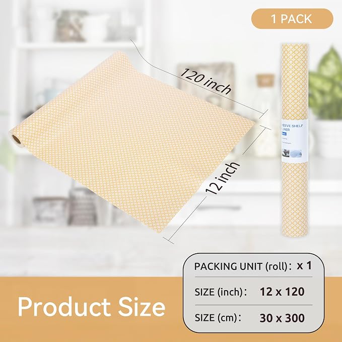 FIFTY FEET 12"x120" Non-Adhesive Shelf Liner for Kitchen Cabinets and Drawers, Washable Non-Slip PVC Cabinet Liner (Yellow Circle)(1 Roll) - Image 5