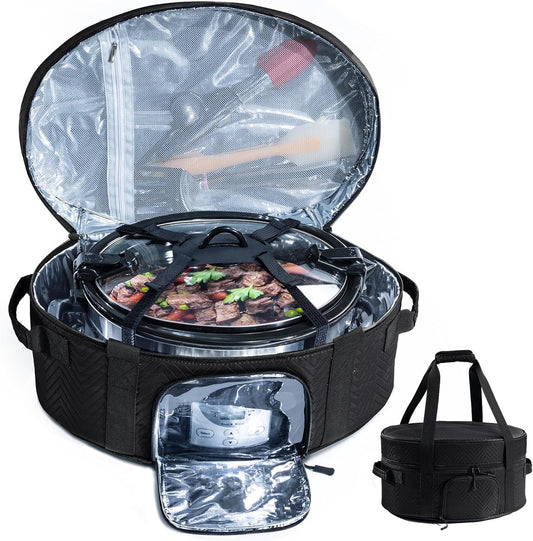 Insulated Slow Cooker Carrying Bag for 6-8 Quart CrockPot and Hamilton Beach Slow Cooker with See-thought Window, Portable Carrier Case with Adjustable Band and Accessory Pocket