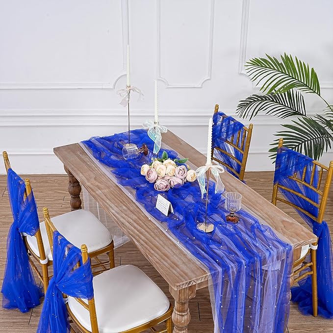 Pearl Gauze Table Runner Tulle Fabric Dark Blue 10ft Wedding Veil Seasonal - Image 3