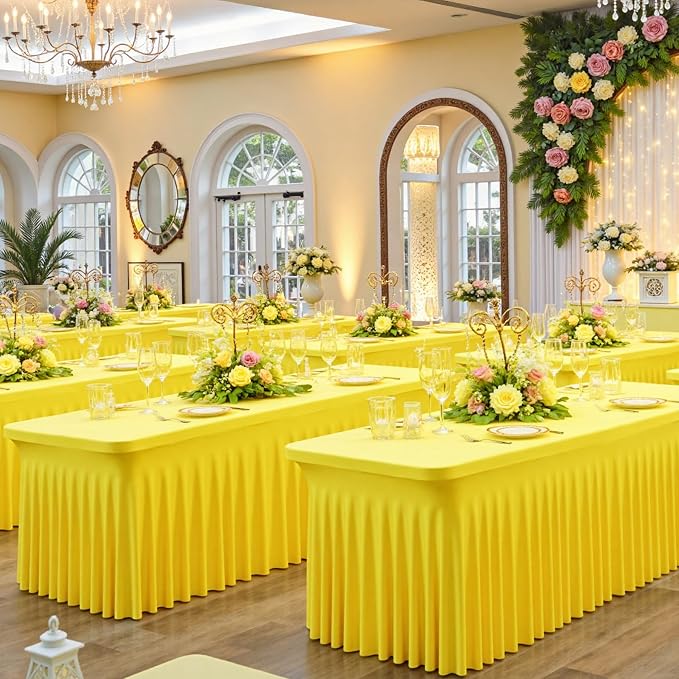 CO-AVE 6pk Yellow Spandex Tablecloths 6ft for Rectangle Tables, Wrinkle Free Classy Table Skirt Stretchy Fitted Table Cloths Covers 6 Foot for Weddings Birthday Party Events Banquette Baby Shower - Image 6
