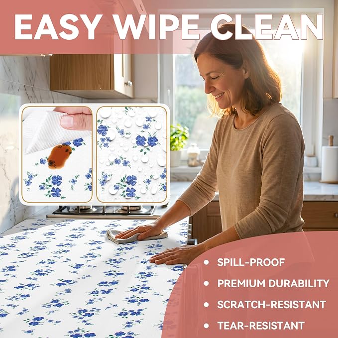 RAY STAR 12 Inch x 10 Ft Shelf Liner for Kitchen Cabinets, Non-Adhesive Cabinet Liner Washable, Drawer Liner for Dresser Non-Slip Bathroom [Blue Cream Floral](4 Rolls) - Image 4