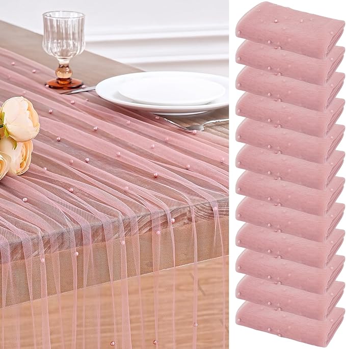 Pink Pearl Table Runner Wedding Decor 10ft Pearl Table Runners 29x120 Inch by LuoluoHouse