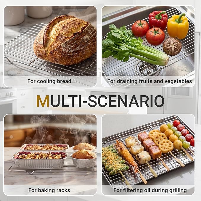 Lounsweer 2 Pack Cooling Racks, 10L x 18W x 1H Stainless Steel Wire Rack for Baking Sheet, Large Cookie Cooling Rack, Oven Safe Cooking Racks for Sheet Pan, Dishwasher Safe, Full Size - Image 6