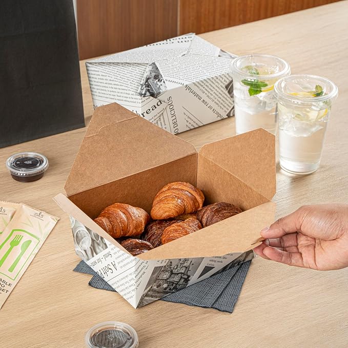 Restaurantware Bio Tek 98 Ounce Take Out Boxes 200 To Go Lunch Boxes - Tab-Lock Closure Heat-Tolerant Newsprint Paper Disposable Lunch Boxes Greaseproof For Hot And Cold Foods - Image 5