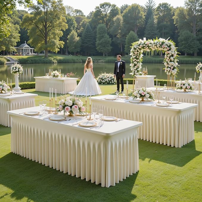 8 Pack Spandex Beige Fitted Table Cloth for 6ft Rectangle Tables Beige Stretch Tablecloth Table Covers Skirt Banquet Wrinkle Free Tablecloths for Parties Wedding - Image 4