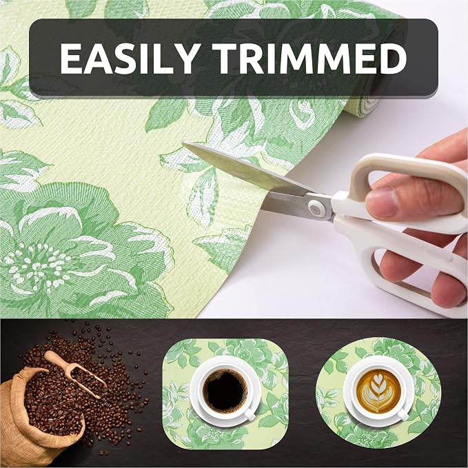 FIFTY FEET 18X96 Inch Shelf Liner for Kitchen Cabinets, PVC Drawer Liner for Dresser Non-Slip Bathroom, Non-Adhesive Cabinet Liner Washable (Green Flower)(2 Roll) - Image 7