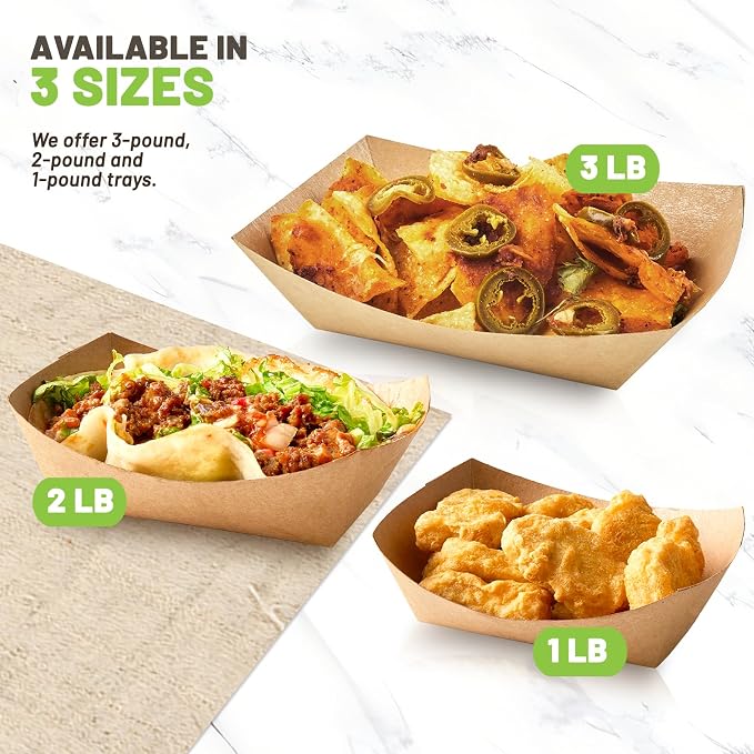 ZORRITA 100 Pack 3 Lb Paper Food Trays | Disposable, Kraft Paper, Nacho Trays, Food Boats, Taco Holders, Party Serving Baskets, For Hot Dogs Snacks Tacos Fries - Image 6