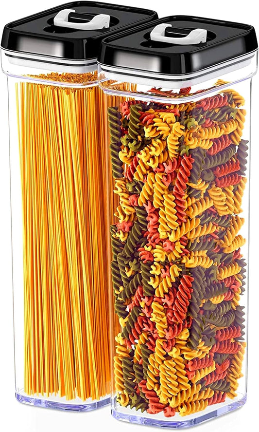 DWËLLZA KITCHEN Pasta Storage Containers for Pantry Airtight - 2 Pc Spaghetti Container Storage - Ideal for Spaghetti & Noodles, Kitchen Pantry Organization and Storage - Keeps Food Fresh & Dry