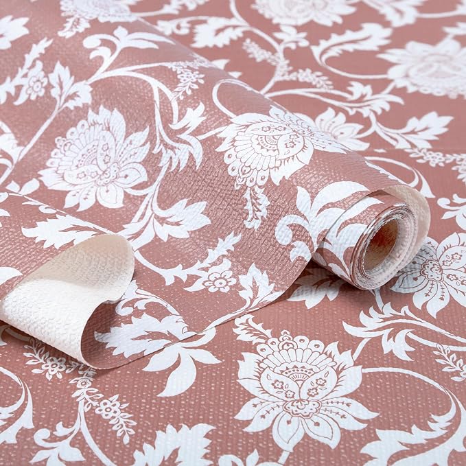 Shelf Liner, Non Adhesive Pink Floral 18 Inch x 8 FT (5 Rolls) Drawer Liner by RAYSTAR