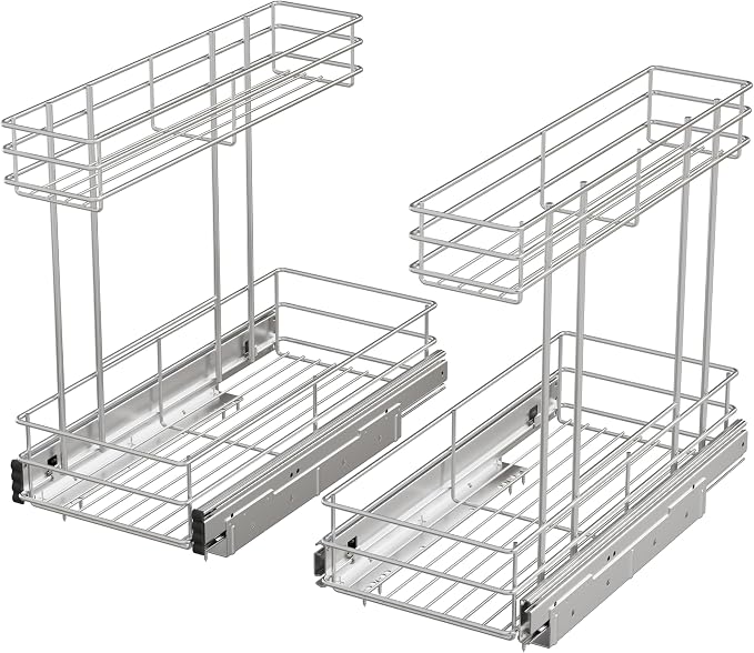 Under Sink Organizer 9" W X19 D, Pull Out Cabinet Organizer 2 Tier - Image 8
