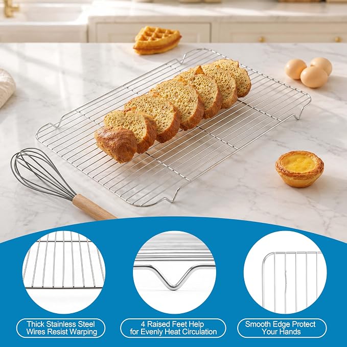 Herogo Large Baking Sheet with Wire Rack Set(2 Pans + 2 Racks), 20 x 14 x 1 Inch Stainless Steel Metal Cookie Pan Set for Baking & Roasting, Rust & Warp Resistant & Nonstick - Image 4