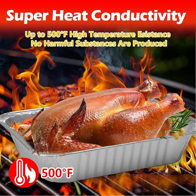 9x13 Aluminum Foil Pans with Lid, 20 Pack Disposable Trays Half Size Heavy Duty Tin Pans Deep Food Containers For Cooking, Meal Prep, Baking, Roasting, Chafing, Heating or Steam Table - Image 3