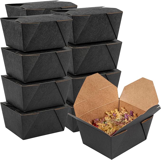 Restaurantware Bio Tek 30 Ounce Take Out Boxes 200 To Go Lunch Boxes - Tab-Lock Closure Heat-Tolerant Black Paper Disposable Lunch Boxes Greaseproof For Hot And Cold Foods by Restaurantware