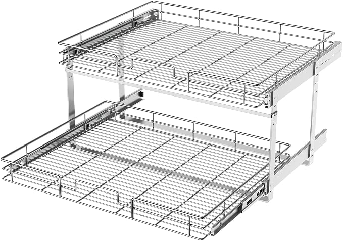 LOVMOR 2 Tier Individual Pull Out Cabinet Organizer 25½" W x 21½" D, Slide Out Kitchen Cabinet Storage Sliding Shelves by LOVMOR
