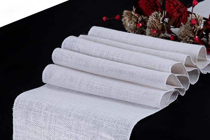 MDS® Pack of 25 Natural Burlap Table Runner, 12 x 108 Inch, Jute Rustic Farmhouse Boho Table Decor for Wedding Reception, Dining Table, Bridal Shower, Baby Shower & Party Decorations - White - Image 2