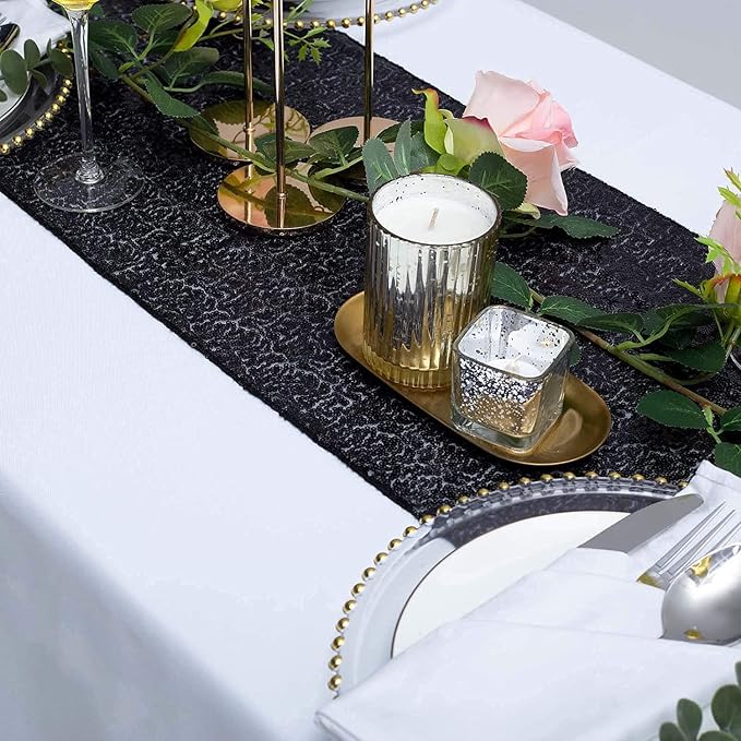 Black Sequin Table Runner 6 Pack, 12x108 Glitter Table Runners - Image 5