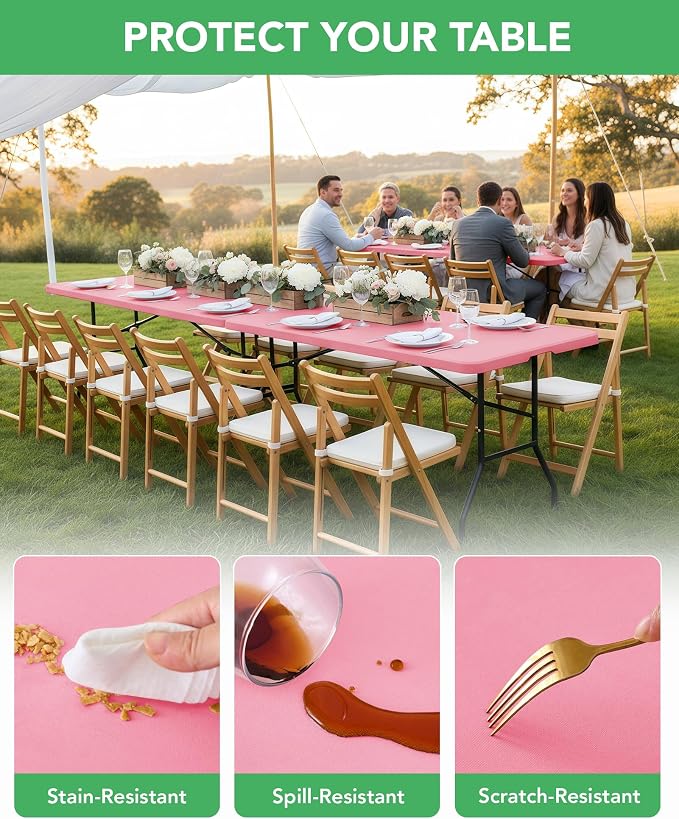 Fitted Tablecloth Rectangle Table Cloths with Elastic, 8 ft, Pink, 6 Pack - Image 4