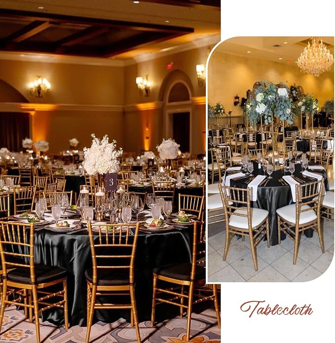 12 Pack 108 Inch Round Satin Tablecloth, Black - Image 6