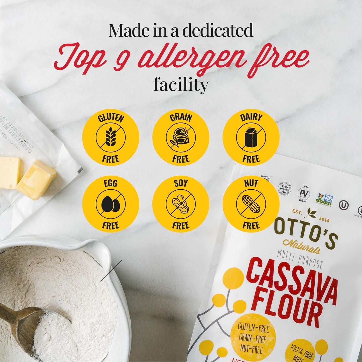 Otto's Naturals Multi-Purpose Cassava Flour, Non-GMO, Gluten-Free, Grain, Nut and Gum-Free, 1-to-1 Wheat Alternative, Paleo, AIP, 15 lb