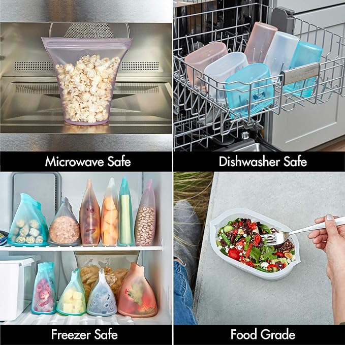 Zip Top Reusable Food Storage Bags | Sandwich Bag [Teal] | Silicone Meal Prep Container | Microwave, Dishwasher and Freezer Safe | Made in the USA - Image 3