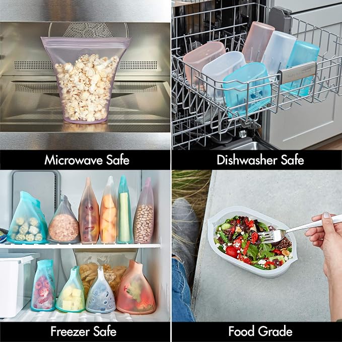 Zip Top Reusable Food Storage Bags | Medium Dish [Lavender] | Silicone Meal Prep Container | Microwave, Dishwasher and Freezer Safe | Made in the USA - Image 3