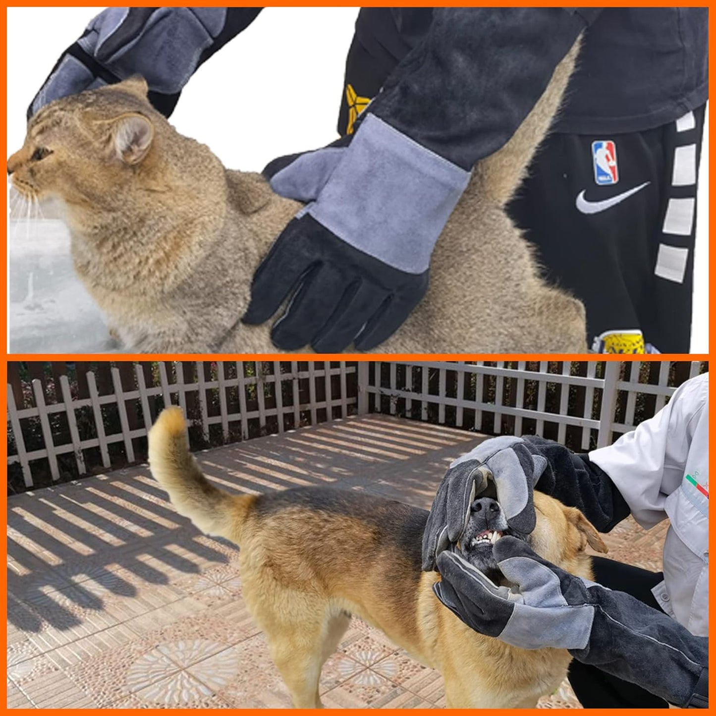 23.6 In Leather Welding Gloves for Animal Handling,Grabbing Reptile, Grooming,Trips to Vet,BBQ,Fireplace.Puncture & Scratch Resistant, Bite Proof for Cat Dog Bird Falcon Livestock Snake L Black