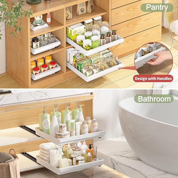 DOMNIU Pull Out Cabinet Organizers Expandable,White,20.8"Depth,2 Pack - Image 4
