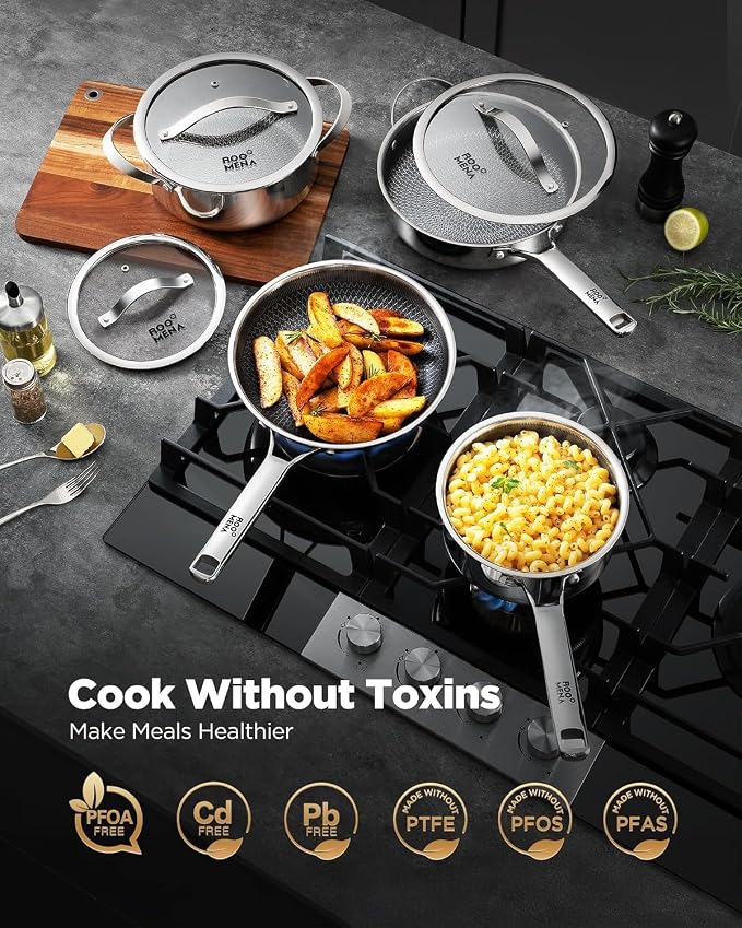 Wok pan with Lid, Hybrid Ceramic 13 Inch Tri-Ply Stainless Steel Woks & Stir-fry Pans Nonstick, Non-Toxic, PFAS/PFOA/PTFE Free, Metal Utensil Safe, Dishwasher & Oven Safe, Induction Compatible - Image 9