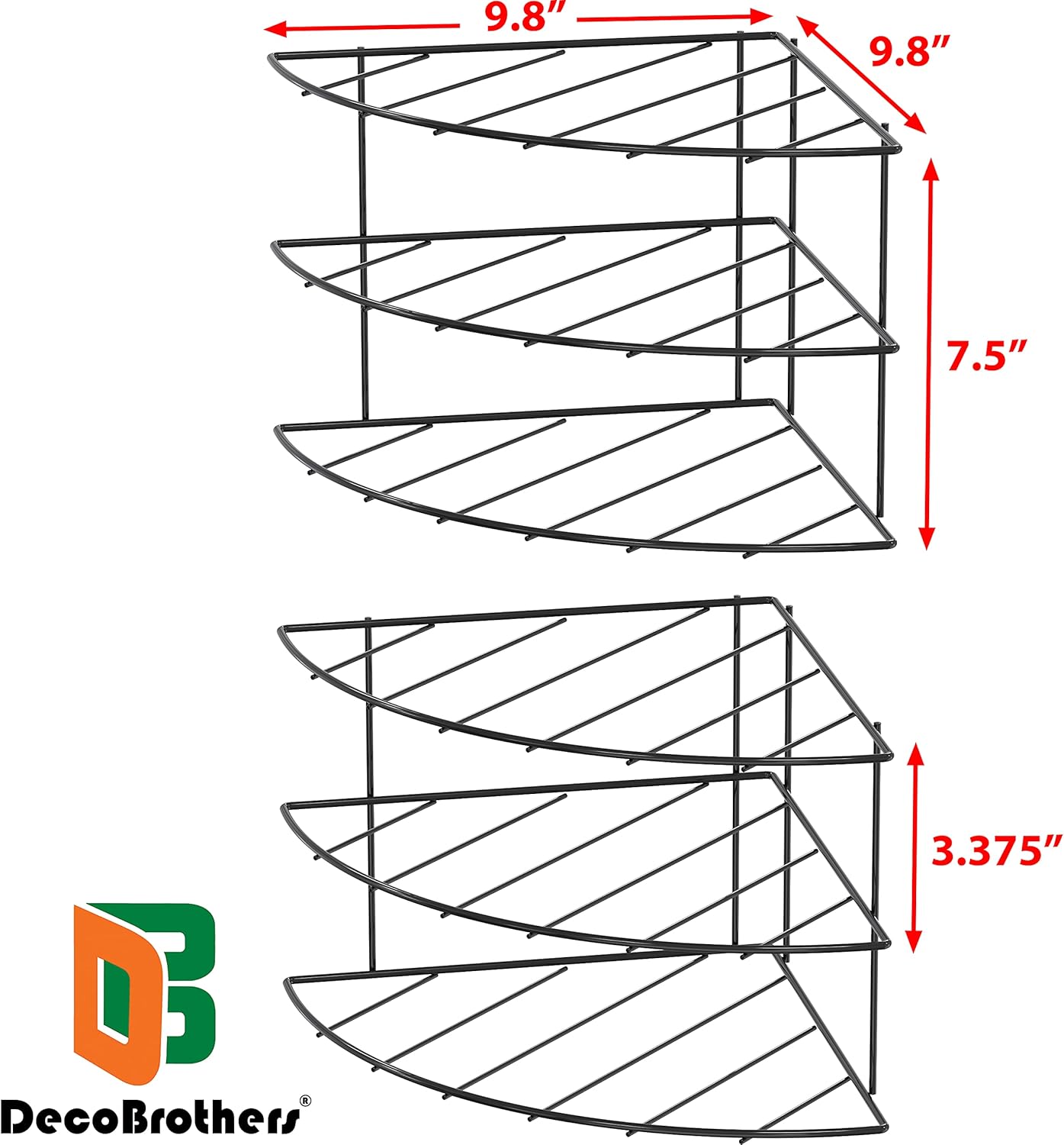Deco Brothers 3-Tier Counter and Cabinet Corner Shelf Organizer, 2 Pack, Black