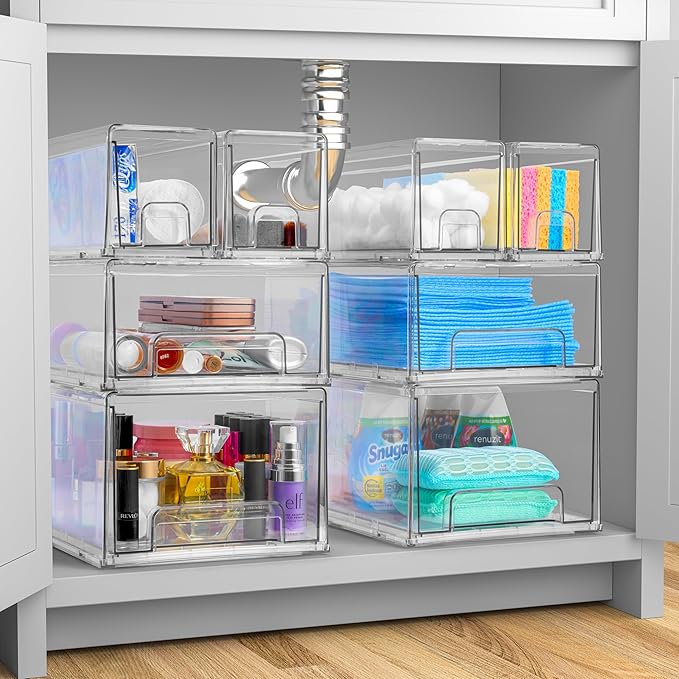 Sorbus Clear Stackable Storage Drawers with Pull-Out Bins (Large, 2 Pack) - Image 2