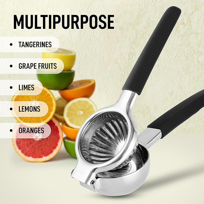 Zulay Lemon Squeezer Stainless Steel with Premium Heavy Duty Solid Metal Squeezer Bowl (Black Grip, Large) - Image 5
