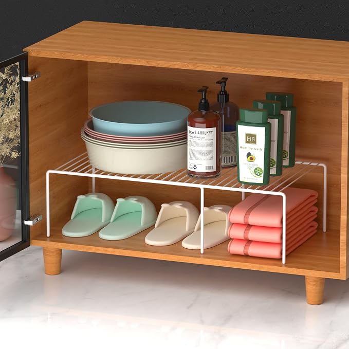 Redrubbit Cabinet Storage Shelf Rack, Expandable Metal Rustproof Kitchen Counter and Cabinet Shelf, Storage Rack Organizer Space Saver for Kitchen, Fridge, Cabinet, Bathroom, White - Image 7