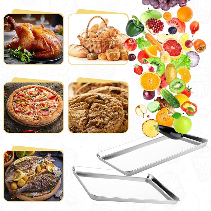 Mimorou 6 Pcs Baking Sheet Set Stainless Steel Cookie Sheet Cookie Baking Pan Bakeware Oven Tray Dishwasher Safe Commercial Grade Pans(20x14x1.2 Inch) - Image 6