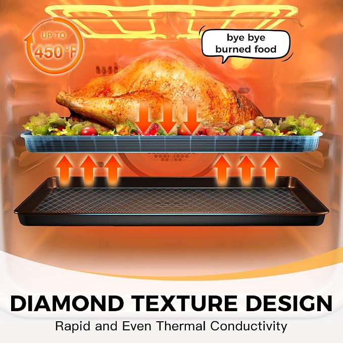 HONGBAKE 9-Piece Baking Pans Set Nonstick, Stackable Non Toxic Bakeware Sets with Diamond Texture, Oven Pan Set for Cooking, Includes Cookie Sheet with Rack, Cake Pan, Roasting Pan, Muffin Tin, Gray - Image 9