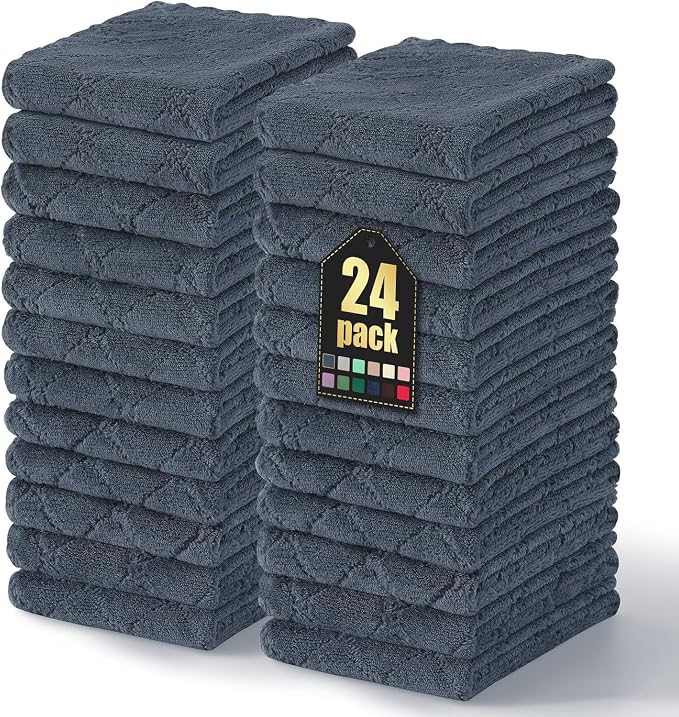 Homaxy 24 Pack Super Soft Absorbent Dish Towels, 10" x 20", Dark Grey by Homaxy