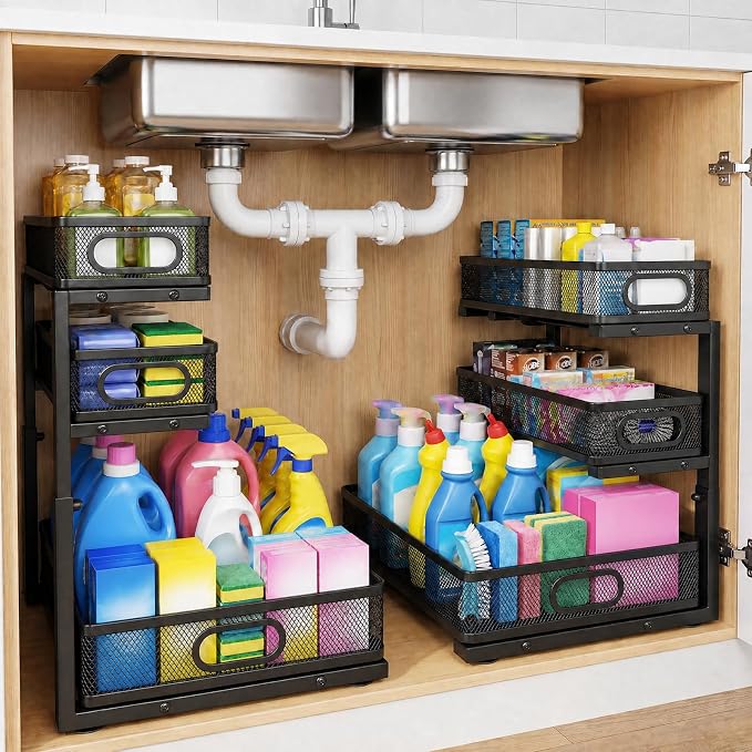3-Tier Under Sink Organizer 2-Pack Organization for Bathroom Kitchen,Black by Unknown