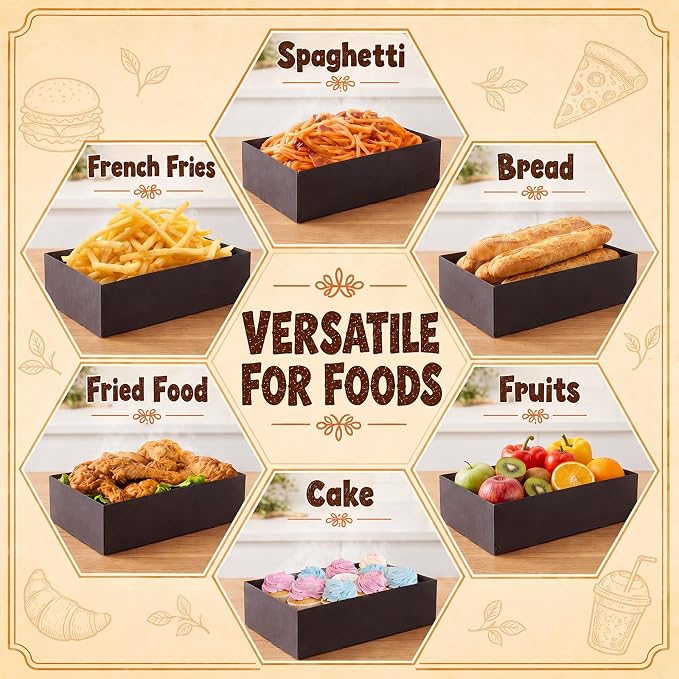 Potchen 200 Pcs Kraft Food Trays 4 Corner Pop up Food Tray Disposable Foldable Cardboard Movie Night Snack Trays Party Container Box for Holding Drink at Stadiums or Theaters (Black) - Image 6