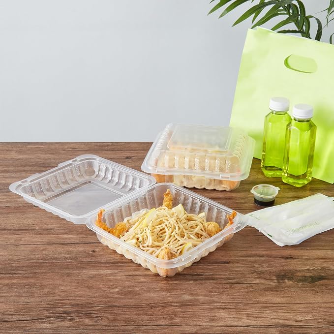 Restaurantware-Chef 101 47 Ounce Hinged Clamshell Containers, 100 Disposable Take Out Boxes - Secure Lids, Microwavable, Clear Plastic Meal Prep Containers, For Pastas, Salads, Or Sandwiches - Image 4