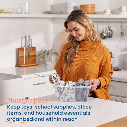 ECR4Kids Scoop Front Storage Bins, Multipurpose Organization, Clear, 10-Piece | Durable plastic, GREENGUARD Gold Certified, 1.2 gallon capacity, lightweight & nestable, built-in handle, classroom/home use - Image 3
