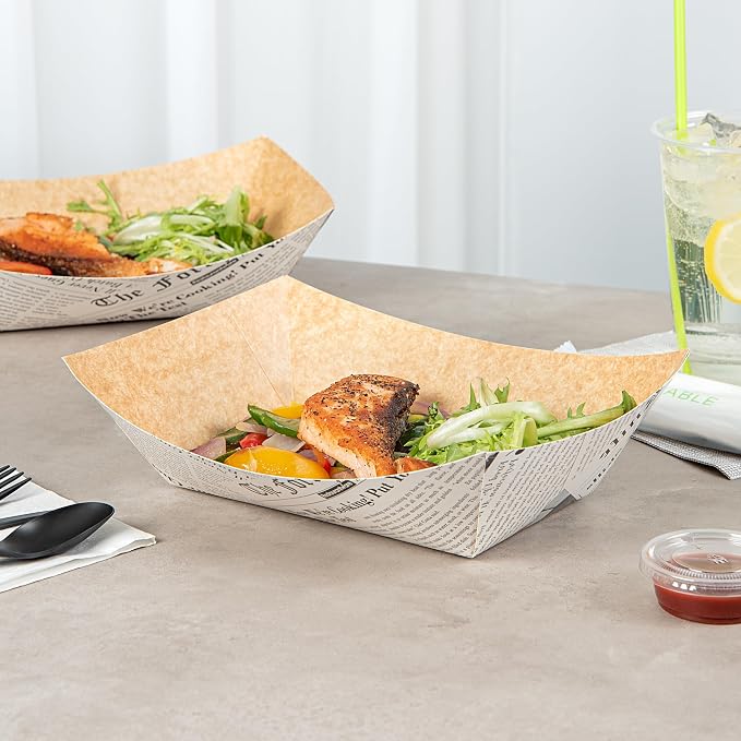 Restaurantware Paper lb Newsprint Food Tray Boat, 50 Pack - Image 3
