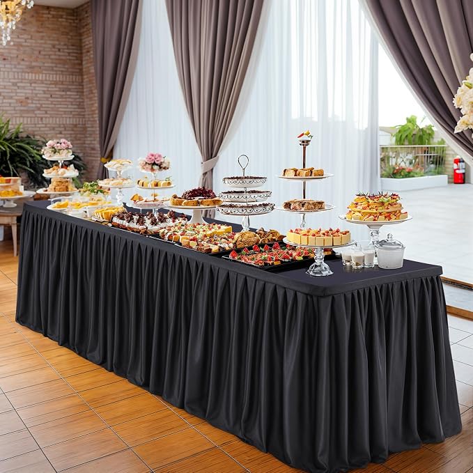 Wish Care Black Polyester Table Clothes for 8 Foot Rectangle Tables, Wrinkle Free Fitted Table Cover with Pleated Ruffle Table Skirt for Birthday Party Wedding Trade Show Event Display - Image 7